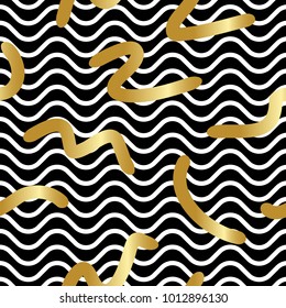 Abstract semless gold hand drawn brush pattern, with wave horizontal lines