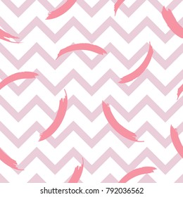 Abstract semless hand drawn brush pattern, with zig zag horizontal lines