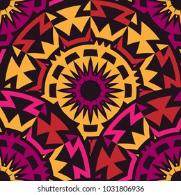 Abstract Semless Pattern with Rotated Tribal Elements. Vector Illustraton for Textile Design