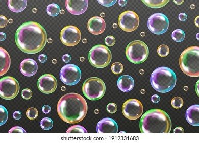 Abstract semless pattern.Flying transparent soap bubbles on checkered background.Reaistic colored balls.Vector texture.