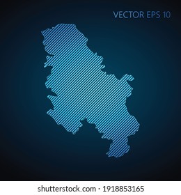 Abstract Serbia map template made from blue diagonal lines on dark background. Vector illustration EPS10.
