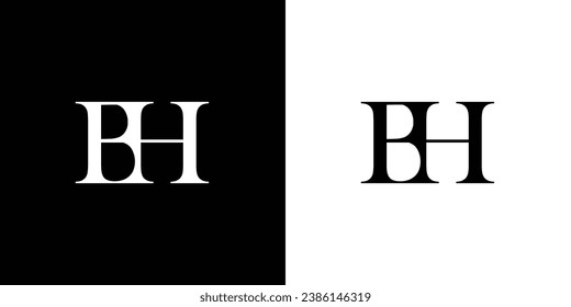 Resumen Diseño de iconos serif BH con colores negros y blancos. Logotipo de letra BH con letra seria y plantilla creativa