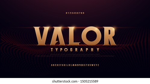 Abstract Serif Gold Alphabet Fonts. Typography Modern Golden For Rock, Music, Game, Future, Creative, 3d Font Design Font And Number. Vector Illustration