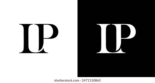 Abstract serif letter LP logo in black and white color for beauty and wedding design logo vector inspiration