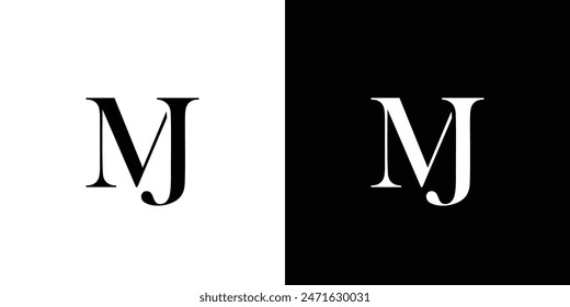 Abstract serif letter MJ logo in black and white color for beauty and wedding design logo vector inspiration