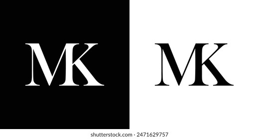 Abstract serif letter MK logo in black and white color for beauty and wedding design logo vector inspiration