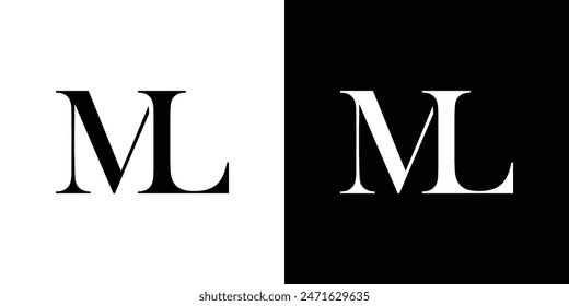 Abstract serif letter ML logo in black and white color for beauty and wedding design logo vector inspiration