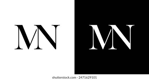 Abstract serif letter MN logo in black and white color for beauty and wedding design logo vector inspiration