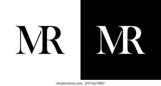 Abstract serif letter MR logo in black and white color for beauty and wedding design logo vector inspiration