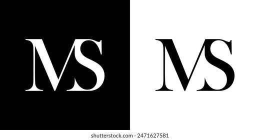 Abstractas serif letra MS logo en color blanco y negro para la inspiración del Vector del logotipo del diseño de la belleza y de la boda