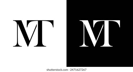 Abstract serif letter MT logo in black and white color for beauty and wedding design logo vector inspiration