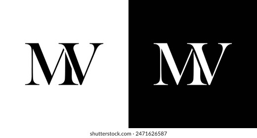 Abstract serif letter MV logo in black and white color for beauty and wedding design logo vector inspiration