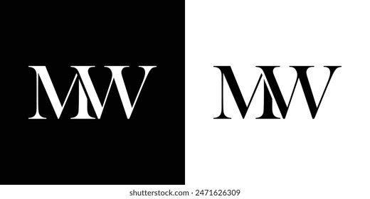 Abstract serif letter MW logo in black and white color for beauty and wedding design logo vector inspiration