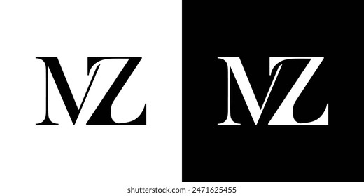 Abstract serif letter MZ logo in black and white color for beauty and wedding design logo vector inspiration