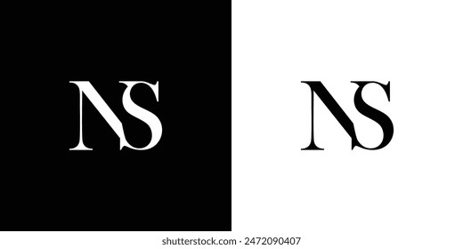 Abstract serif letter NS logo in black and white color for beauty and wedding design logo vector inspiration
