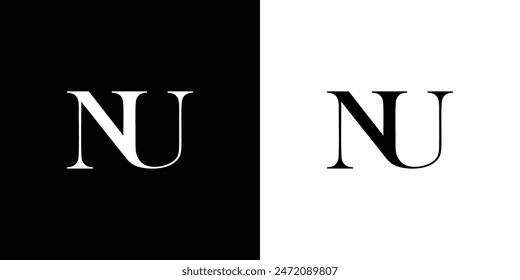 Abstract serif letter NU logo in black and white color for beauty and wedding design logo vector inspiration