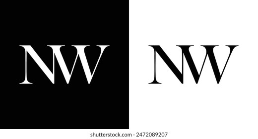 Abstract serif letter NW logo in black and white color for beauty and wedding design logo vector inspiration