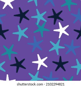 Abstract Serrated Stylish Trendy Stars Seamless Pattern Vector Design Perfect for Allover Fabric Print or Wrapping Paper Electric Purple Background