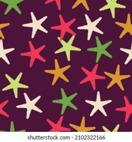 Abstract Serrated Stylish Trendy Stars Seamless Pattern Vector Design Perfect for Allover Fabric Print or Wrapping Paper Dark Purple Background