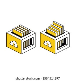 Abstract server cloud. Vector line, 3d stroke isometric, color web icon, new flat style. Creative illustration design, abstract idea for infographics.