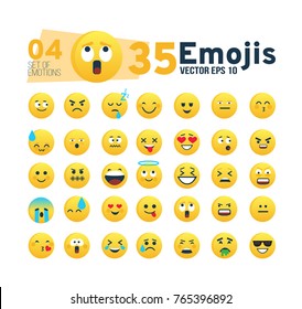 Abstract set 04 of funny flat style emotions. 35 funny emoji. Vector eps 10. 