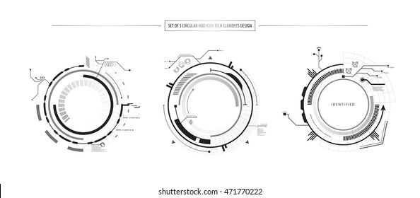 Abstract Set Of 3 HUD Elements Icon Hi Tech Object Design