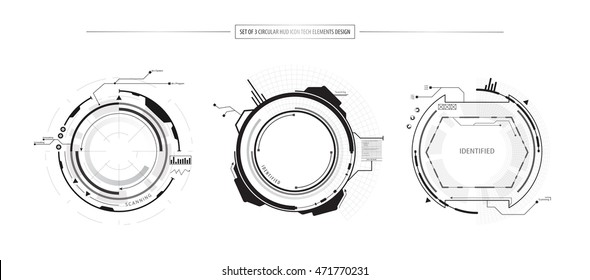 abstrakter Satz von 3 HUD UI Icon-Innovationskonzepten Design auf weißem Hintergrund