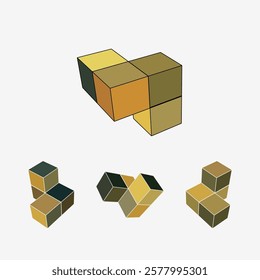 abstract set of 3D Color Block geometric pattern toy bricks cube icon design symbol collection