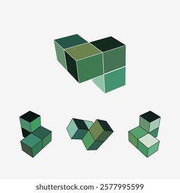 abstract set of 3D Color Block geometric pattern toy bricks cube icon design symbol collection
