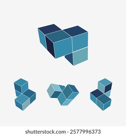 abstract set of 3D Color Block geometric pattern toy bricks cube icon design symbol collection