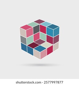 abstract set of 3D Color Block geometric pattern toy bricks cube icon design symbol collection