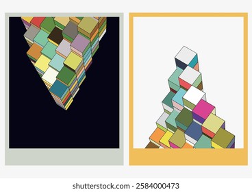 abstract set of 3D colors heap cube structure pattern template banner design cover background collection