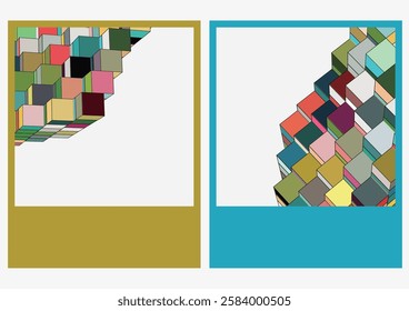 abstract set of 3D colors heap cube structure pattern template banner design cover background collection