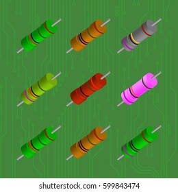 Abstract the set of 3D resistor. Icon resistor. The electronic component. vector illustration.