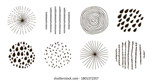 Resumen conjunto de fondo de plantilla de diseño de arte con formas de círculos de color de moda y líneas curvas dibujadas a mano. Diseño creativo y moderno para logotipo, afiche, fondo de pantalla, identidad empresarial. Ilustración vectorial.