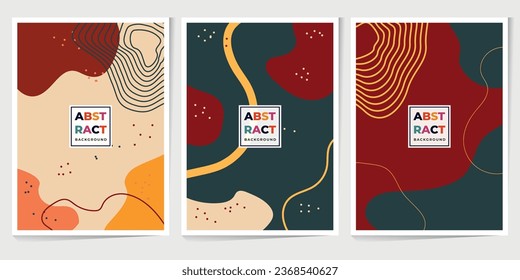 Abstract Set Autumn background, colourful doodle shapes and colors in vector modern trendy design.Cartoon pattern in retro style colors for brochure, poster, banner, cover in postmodern design.
