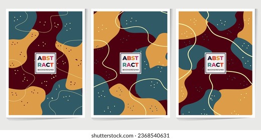 Resumen Set Autumn fondo, coloridas formas de doodle y colores en el diseño vectorial moderno de moda.Patrón de dibujos animados en colores de estilo retro para folletos, afiches, banner, portada en diseño posmoderno.