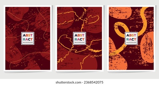 Abstract Set Autumn background, colourful doodle shapes and colors in vector modern trendy design.Cartoon pattern in retro style colors for brochure, poster, banner, cover in postmodern design.