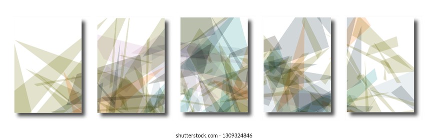 Abstract set of backgrounds with colorful chaotic triangles, polygons. Posters, covers. Vector illustration.      