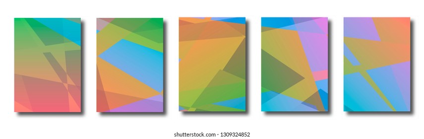 Abstract set of backgrounds with colorful chaotic triangles, polygons. Posters, covers. Vector illustration.      