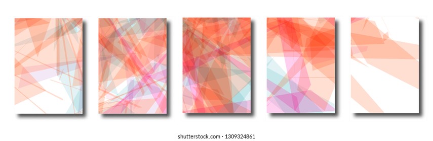 Abstract set of backgrounds with colorful chaotic triangles, polygons. Posters, covers. Vector illustration.      