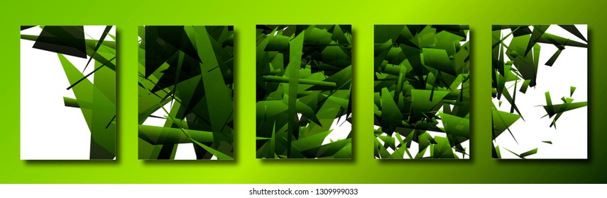 Abstract set of backgrounds with colorful chaotic triangles, polygons. Posters, covers. Vector illustration.      