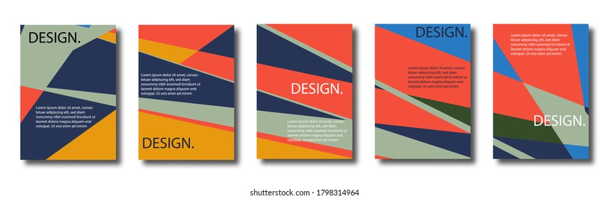 Abstract set of backgrounds with colorful chaotic triangles, polygons. Geometric posters, Social media, Book cover. Vector illustration.       
