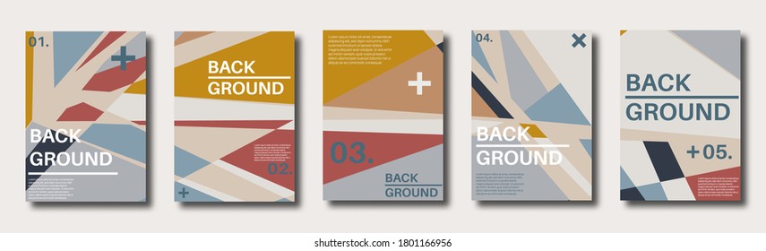 Abstract set of backgrounds with colorful chaotic triangles, polygons. Geometric posters, Social media, Book cover. Vector illustration.       