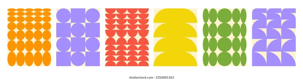 Abstract set backgrounds of naive geometric shapes. Brutal geometrical figure wave patterns. Trendy retro vector illustration