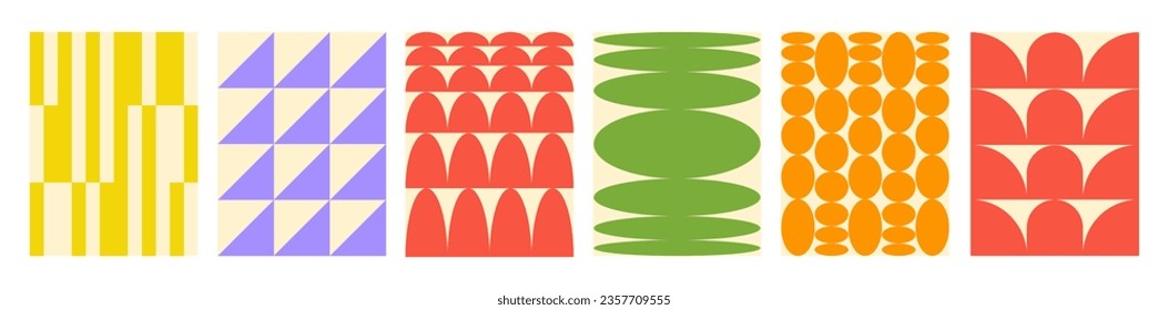 Abstract set backgrounds of naive geometric shapes. Brutal geometrical figure wave patterns. Trendy retro vector illustration