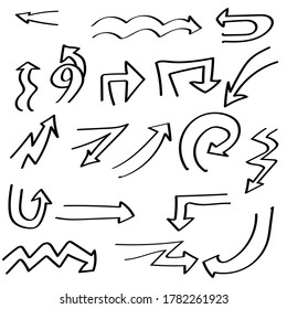 Abstract Set Black Collection Hand Drawn Different Arrows Elements Vector Design Sketch Style Doodle Line Brush Icons