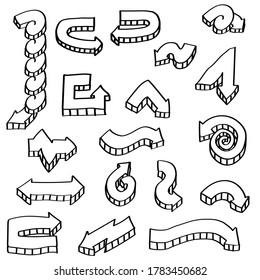 Resumen Establecer mano de la colección negra Dibujar diferentes flechas Elementos del vector Diseño Esbozo Estilo Doodle Línea Iconos de pincel