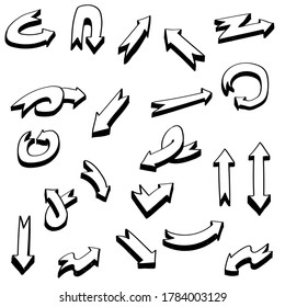 Abstract Set Black Collection Hand Drawn Different Arrows Elements Vector Design Sketch Style Doodle Line Brush Icons