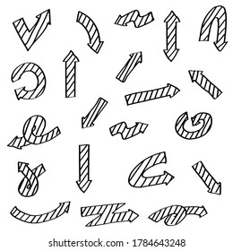 Abstract Set Black Collection Hand Drawn Different Arrows Elements Vector Design Sketch Style Doodle Line Brush Icons